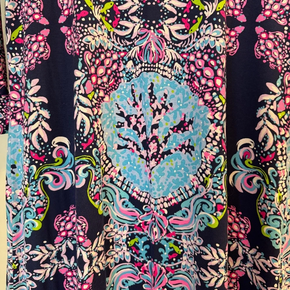 🌊 Lilly Pulitzer Morgann Maxi Dress | High Tide Navy Mermaid, 3/4 Sleeve | Sz L - Picture 4 of 5
